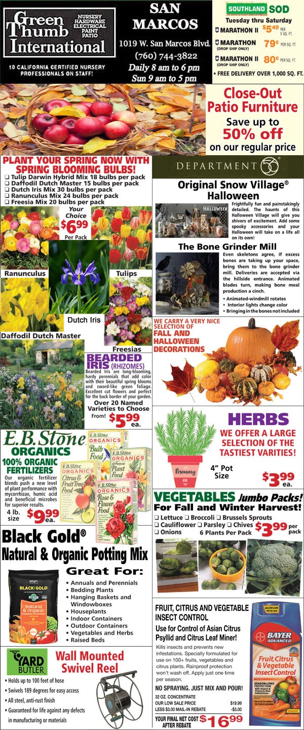 9 27 18 Ad For San Marcos Green Thumb Nursery