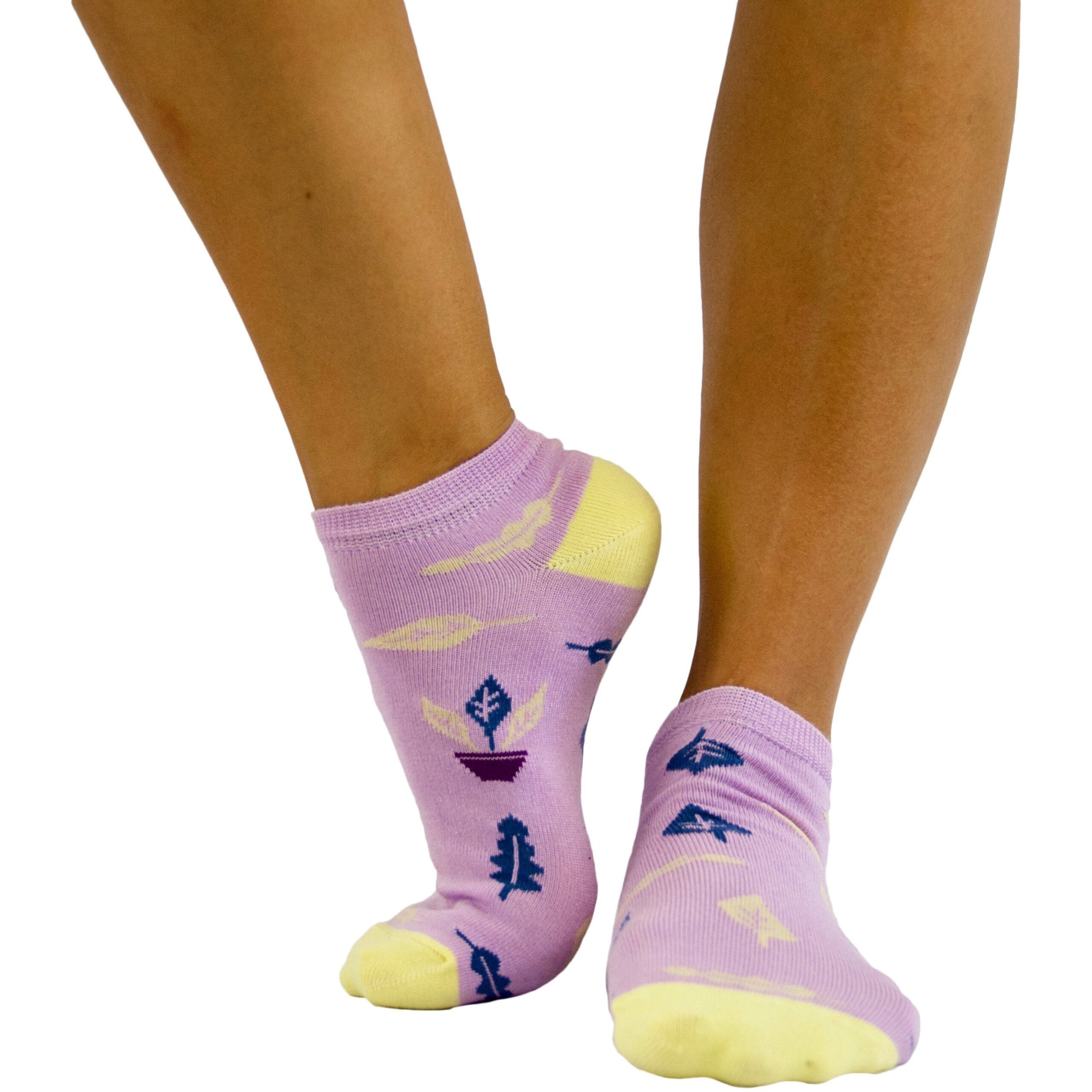 Purple/Yellow Plant Lover Socks / Ankle Socks / Size 6-9 - Green