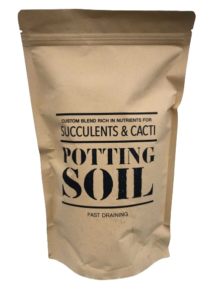 A bag of potting soil specifically labeled for succulents and cacti.